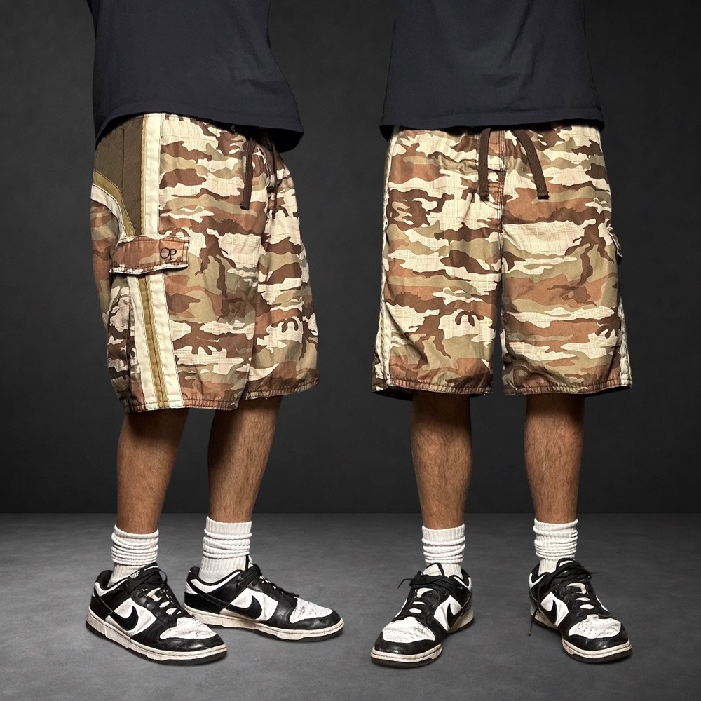 Ocean Pacific OP Camo Board Shorts Baggy Skater Y2K Brown Tan Size Large 36/38